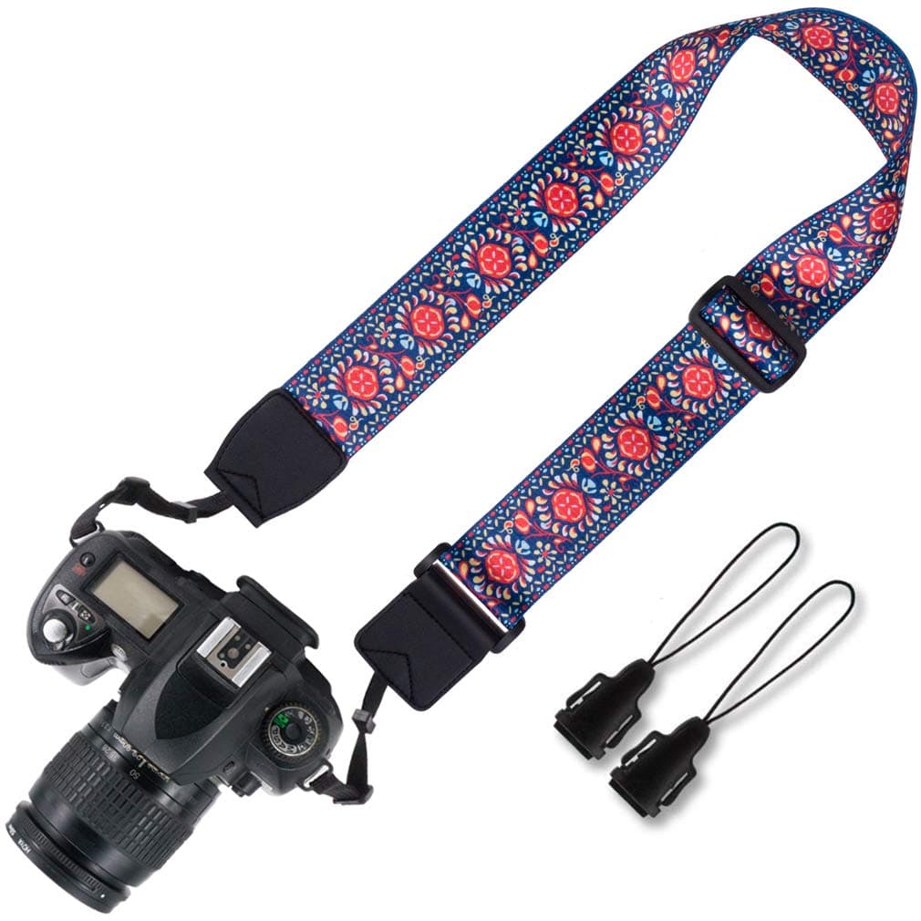 Elvam Camera Adjustable Neck Shoulder Belt Strap for Men/Women Compatible with Universal DSLR/SLR/Digital Camera/Instant Camera - Blue Classic Pattern