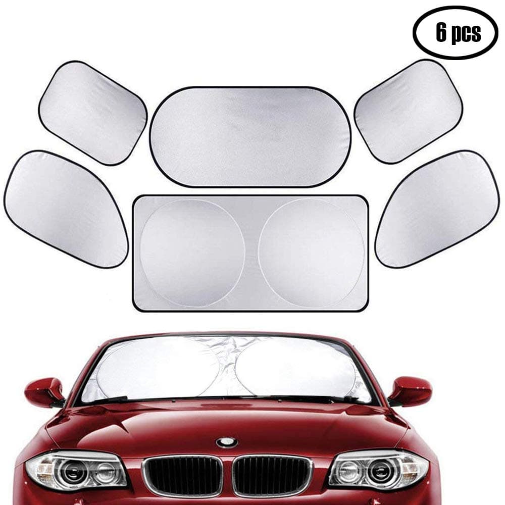 Winiron 6 PCS Car Windshield Sun Shades, Universal Nylon Blocks UV Rays Sun Visor Protector, Flexible Size for SUV&Truck to Protect Your Baby, Children, Kids&Pet