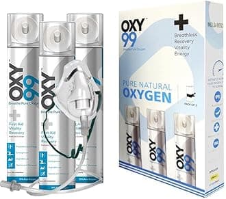 OXY99 Fresh Oxygen Aluminium Can Pack of 3 with Mask(18litres), Tube & Elastic Strap - Oxygen Cylinder For Home, Oxygen Tank For Emergencies, Oxygen For Scuba Diving & Hiking Adventure ING. BOSCHI ITALY