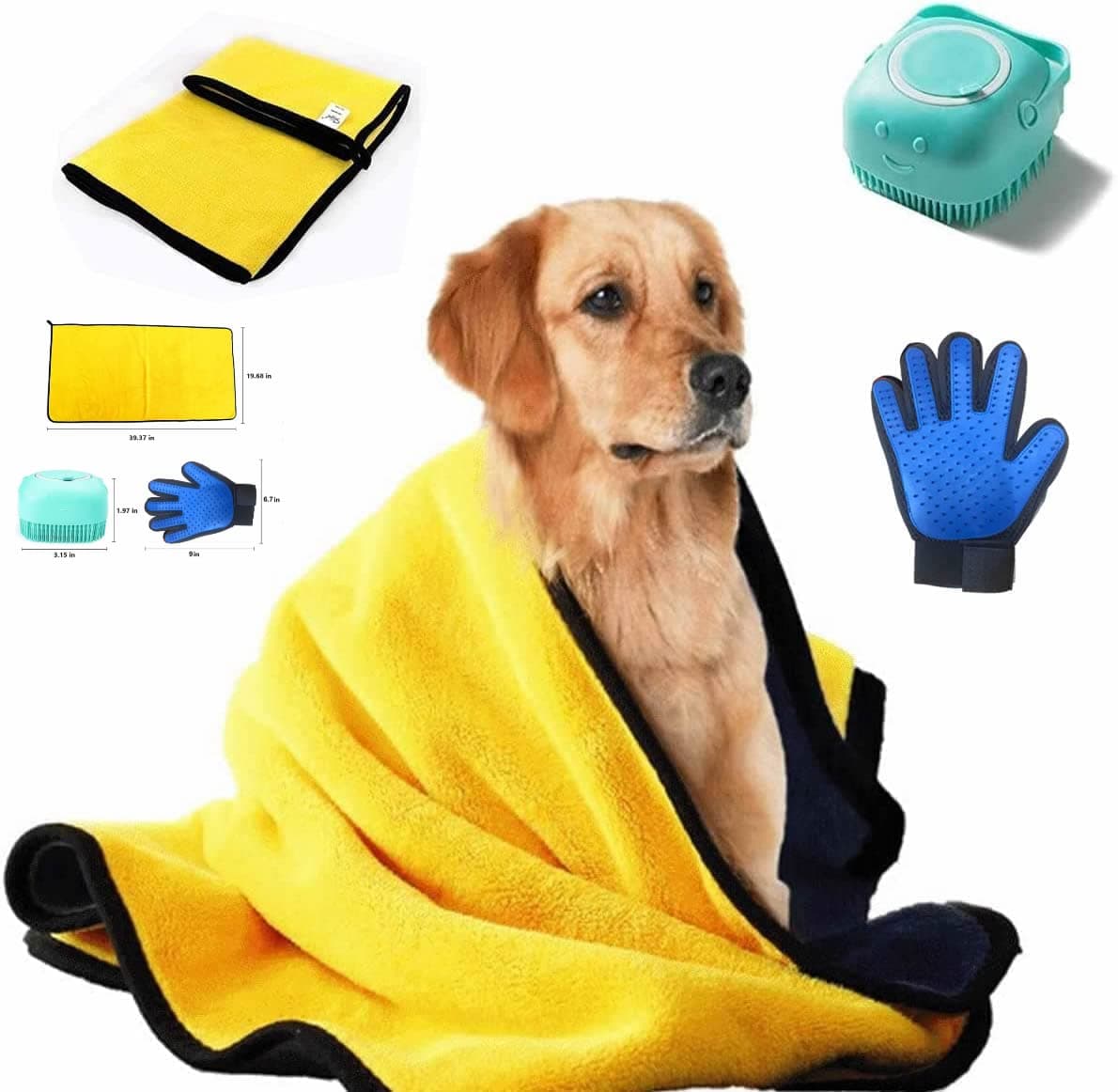 DICKIS Pet Grooming Kit - Super Absorbent Microfiber Drying Towel for Dogs and Cats, Bath Supplies With Lick Mat and Shampoo Massage Dispenser Shower (3pcs)