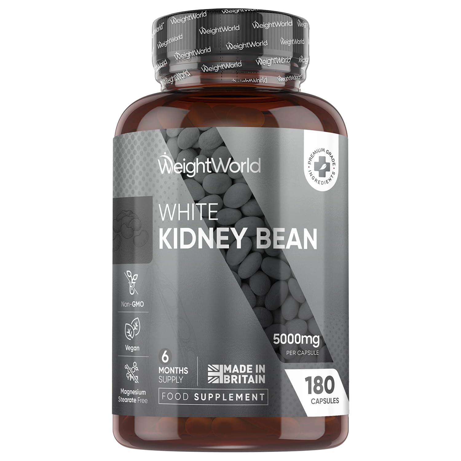 White Kidney Bean Extract Capsules 5000mg - 180 Capsules (6 Months Supply) - Enriched with Zinc & Chromium - Just 1 per Day - Vegan-Friendly White Kidney Bean Supplement - Made in the UK