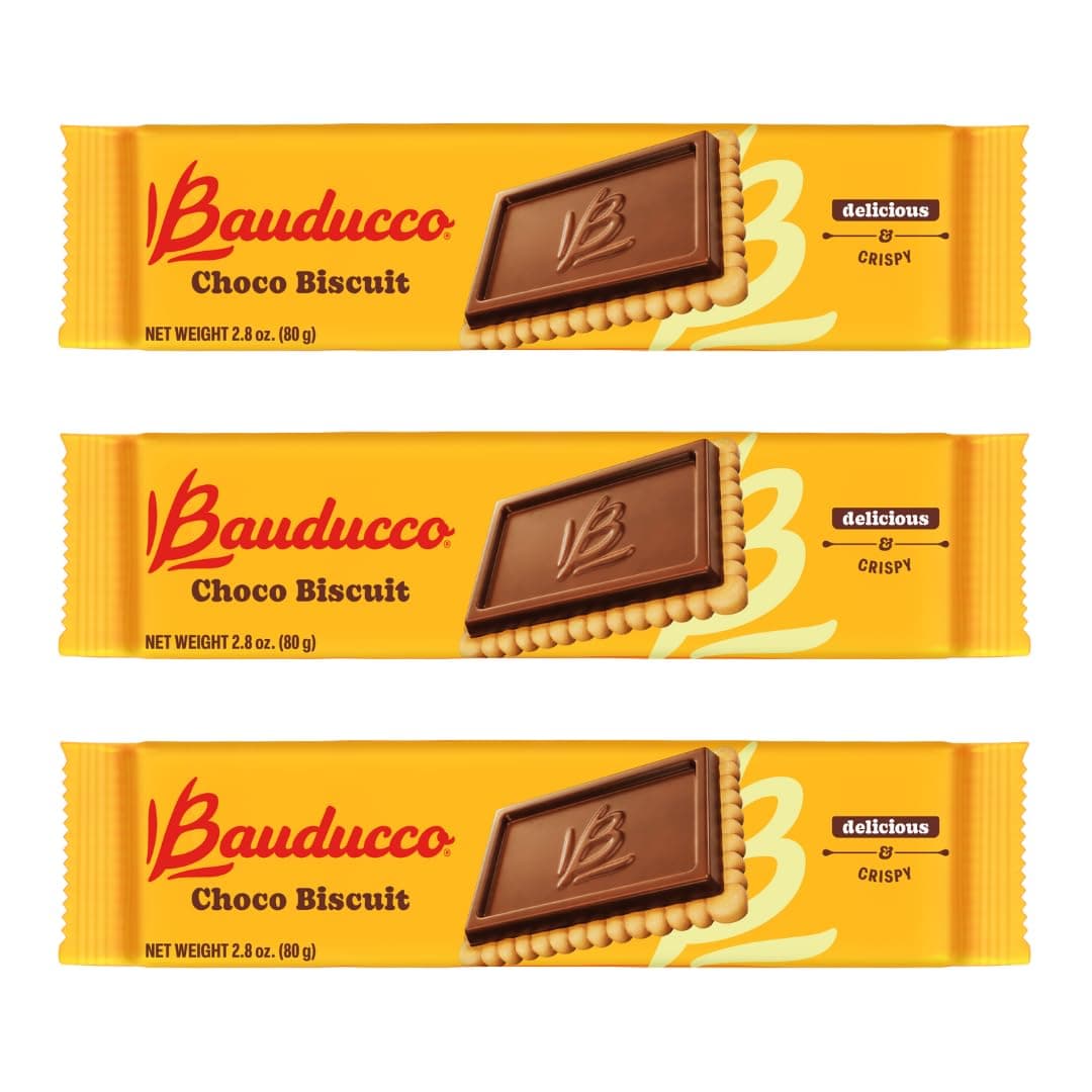 Bauducco Choco Biscuit Cookies, 2.8 oz (Pack of 3) - Crispy Chocolate-Filled Cookies - Perfect Sweet Snack or Dessert - Enjoy them with Coffee, Tea, or your favorite hot drink.