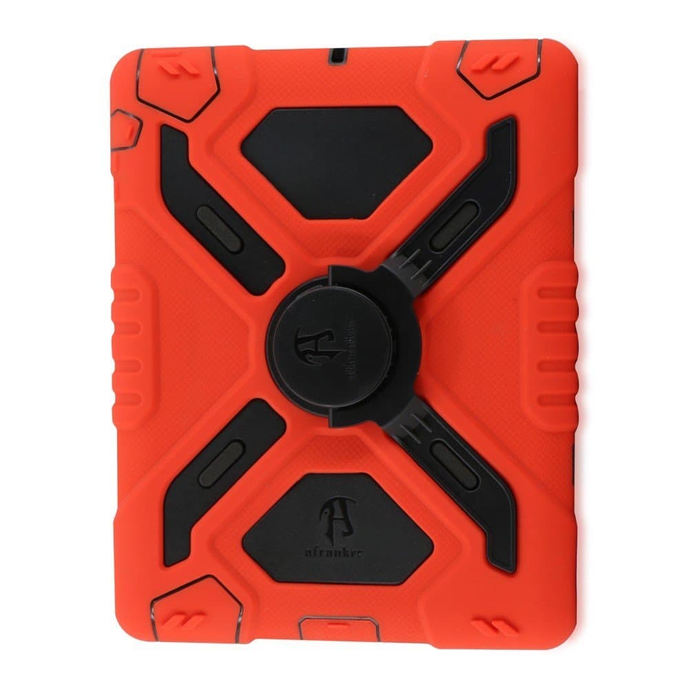 Ipad 2/3 / 4 Case Afranker Plastic Kid Proof Extreme Duty Dual Protective Back Cover with Kickstand and Sticker for Ipad 4/3 / 2 - Rainproof Sandproof Dust-Proof Shockproof (Red/Black)