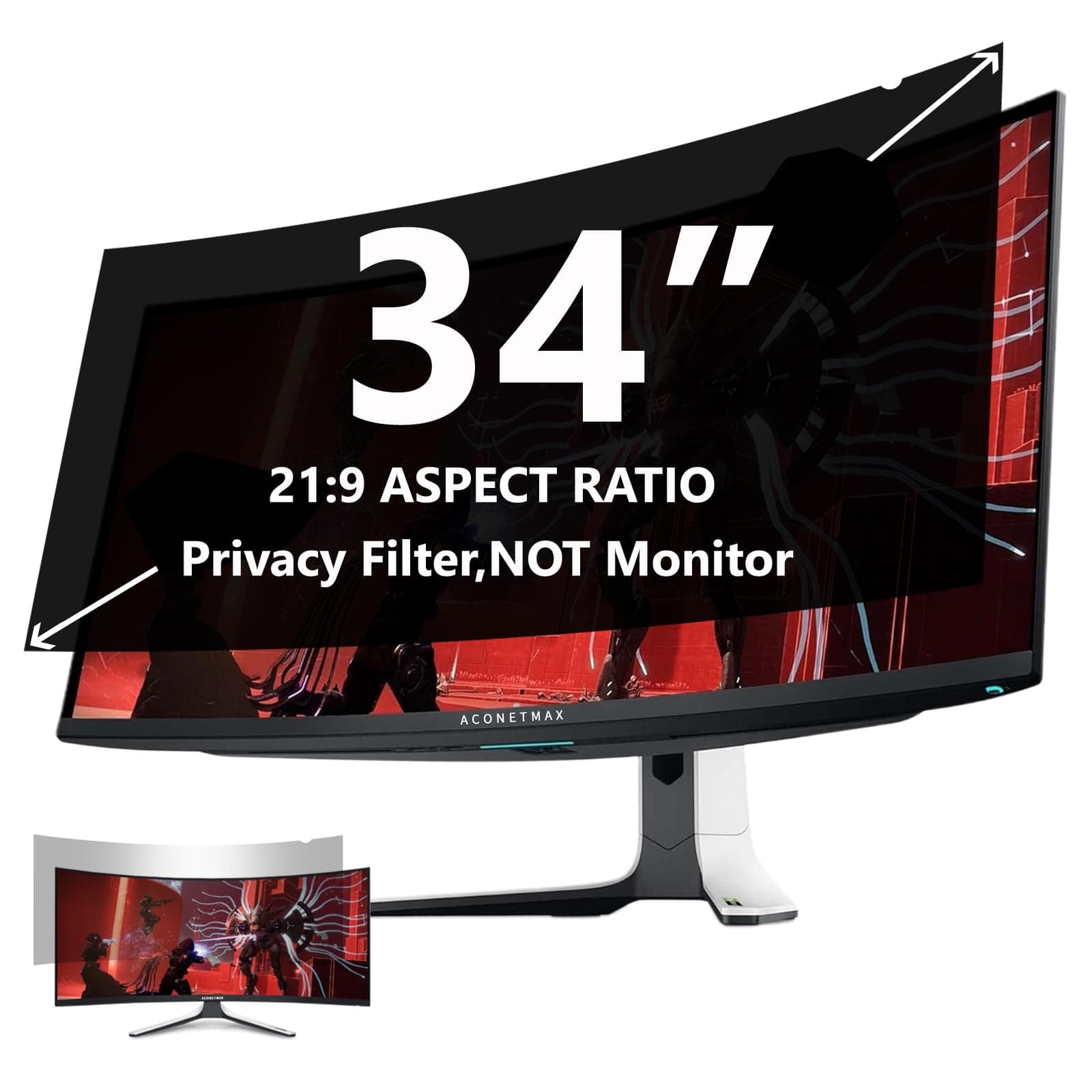 34 Inch 21:9 Privacy Screen Filter for Ultrawide Curved Monitor | Computer Privacy Shield | Anti-Glare | Anti Blue Light Filter Protector