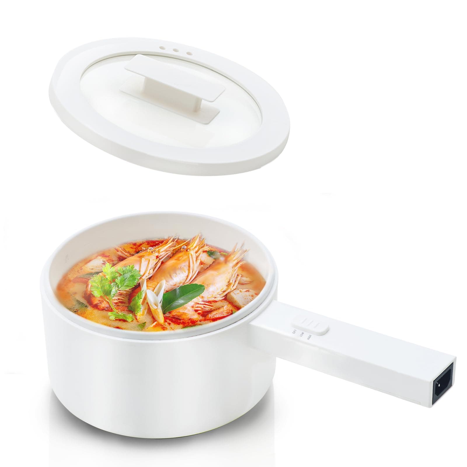 Electric Hot Pot, 1.5L Ceramic Glaze Non-stick Mini Pan, Portable Electric Pot for Steak, Egg, Fried Rice, Ramen, Oatmeal, Soup with 2 Power Adjustment, Electric Pot for Dorm