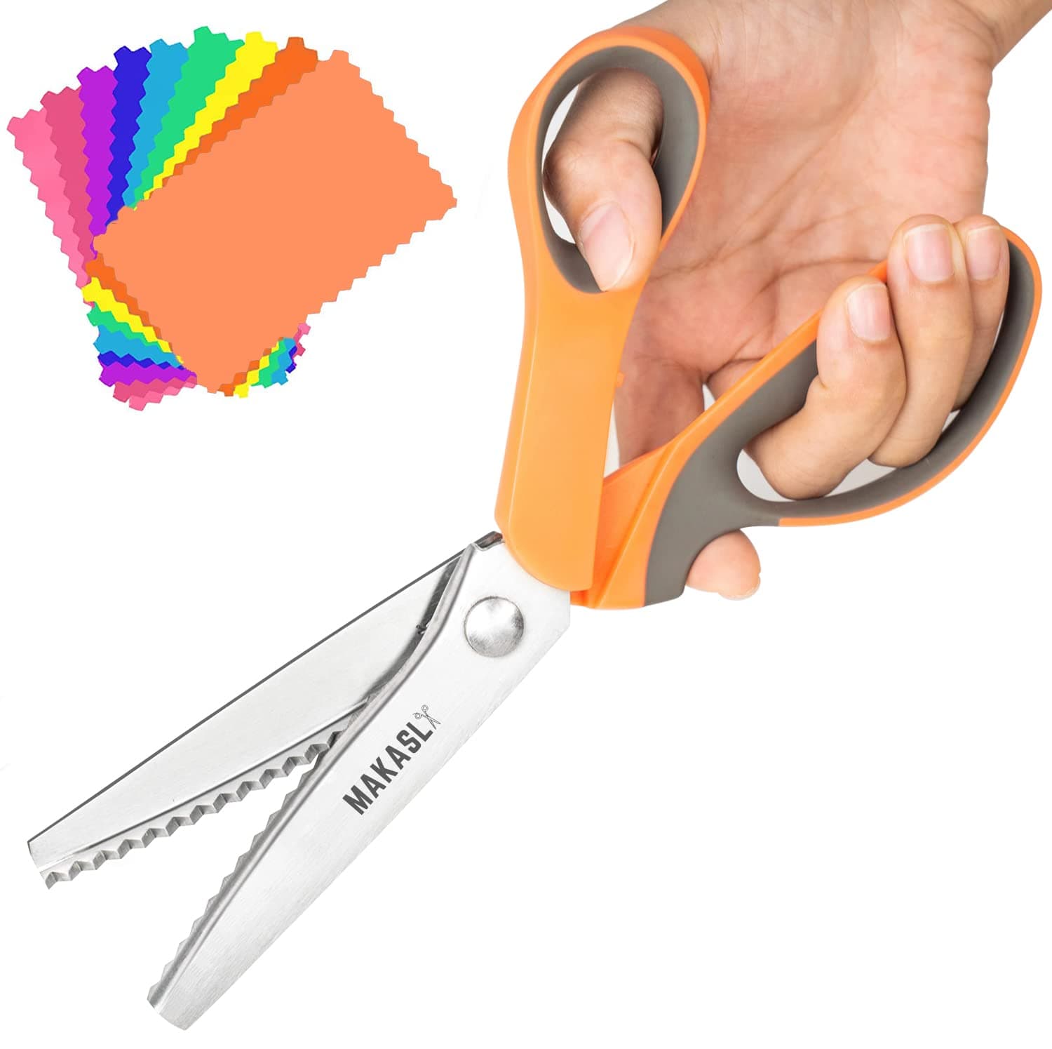 Pinking Shears - Fabric Craft Scissors, Decorative Edge, Zig Zag, Professional Sewing Shear for Fabric/Leather/Paper (Orange)
