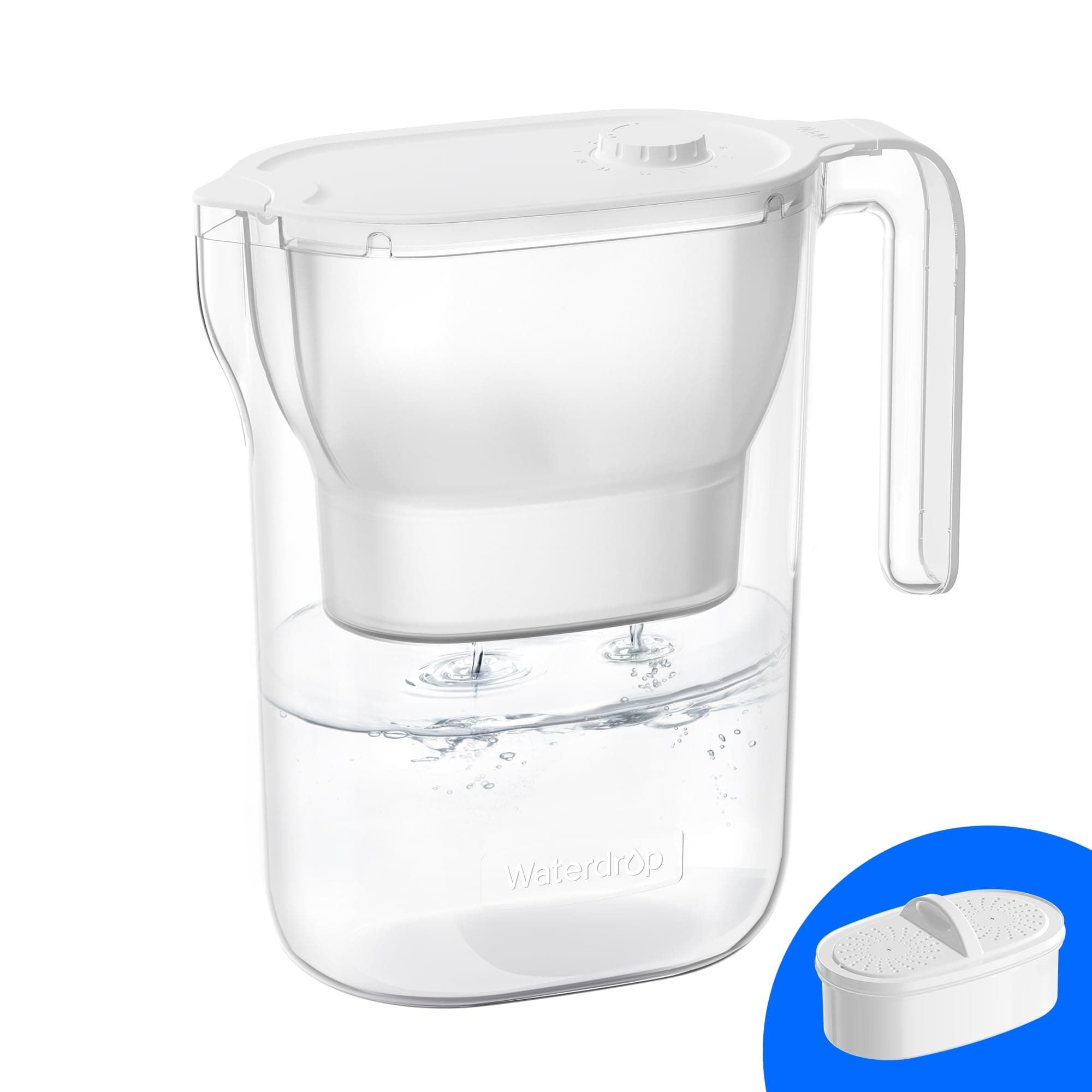 Waterdrop Water Filter Pitcher, 200-Gallon Long-Life, Countertop NSF Certified Water Purifier, Replaces 6,400 Plastic Water Bottles a Year, Reduces Chlorine, PFOA/PFOS, 7-Cup, White
