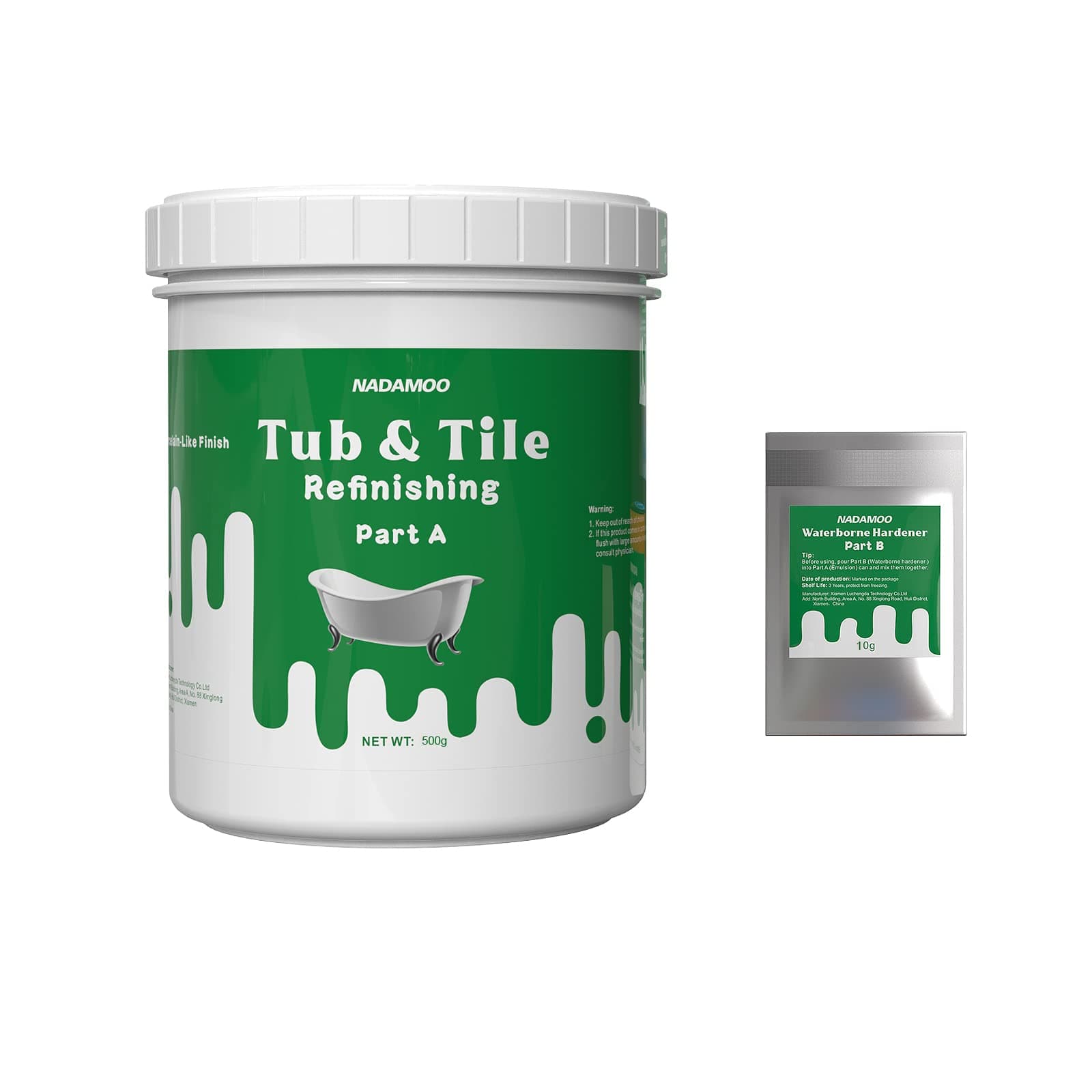 NADAMOO Tub and Tile Refinishing Kit White, Without Tools, 500g/17 oz Emulsion and 10g Hardener