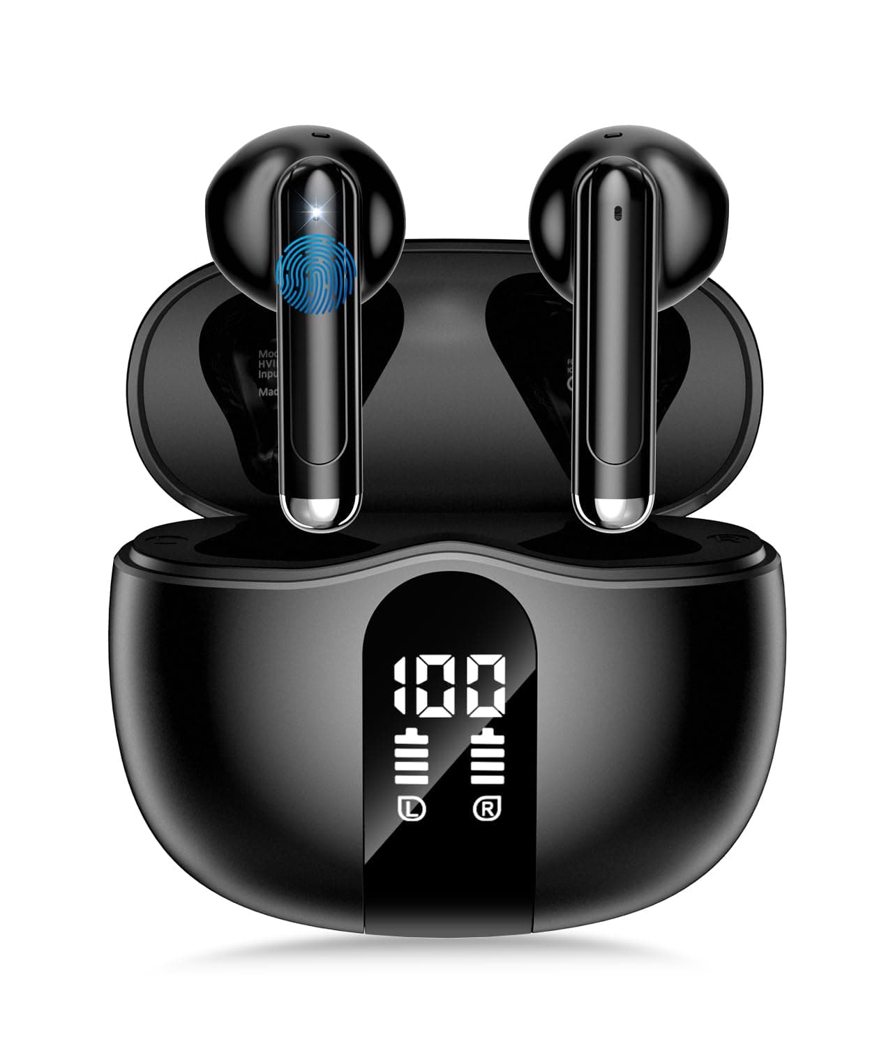 Wireless Earbuds, Bluetooth 5.4 Headphones HiFi Stereo, Ear Buds with 50H Playback, LED Display Wireless Earphones Clear Calls, IP7 Waterproof, Bluetooth Earbuds for Laptop/Phones/Sports, Black