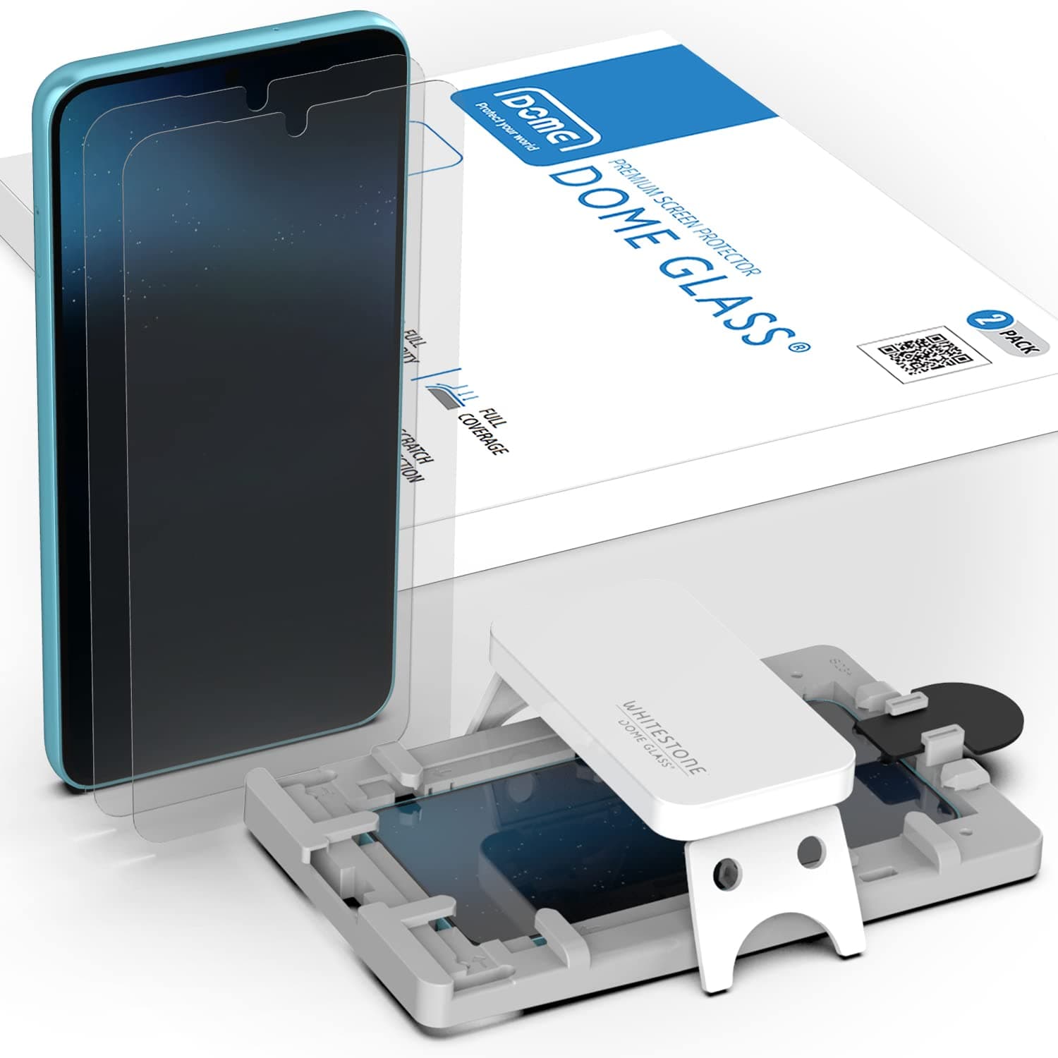 Dome Glass [2PACK Whitestone Screen Protector for Samsung Galaxy S23, Full Tempered Glass Shield with Liquid Dispersion Tech [Easy to Install Kit] Smart Phone Screen Guard - Two Pack