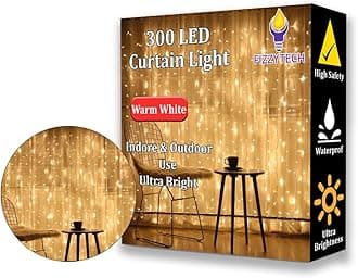 fizzytech Plastic Fairy Curtain String Lights for Wall Decoration, Warm White 300 LED's, 8 Flashing Modes, Window Backdrop Lights for Bedroom, Party, Diwali, Christmas - 3x3 Meter