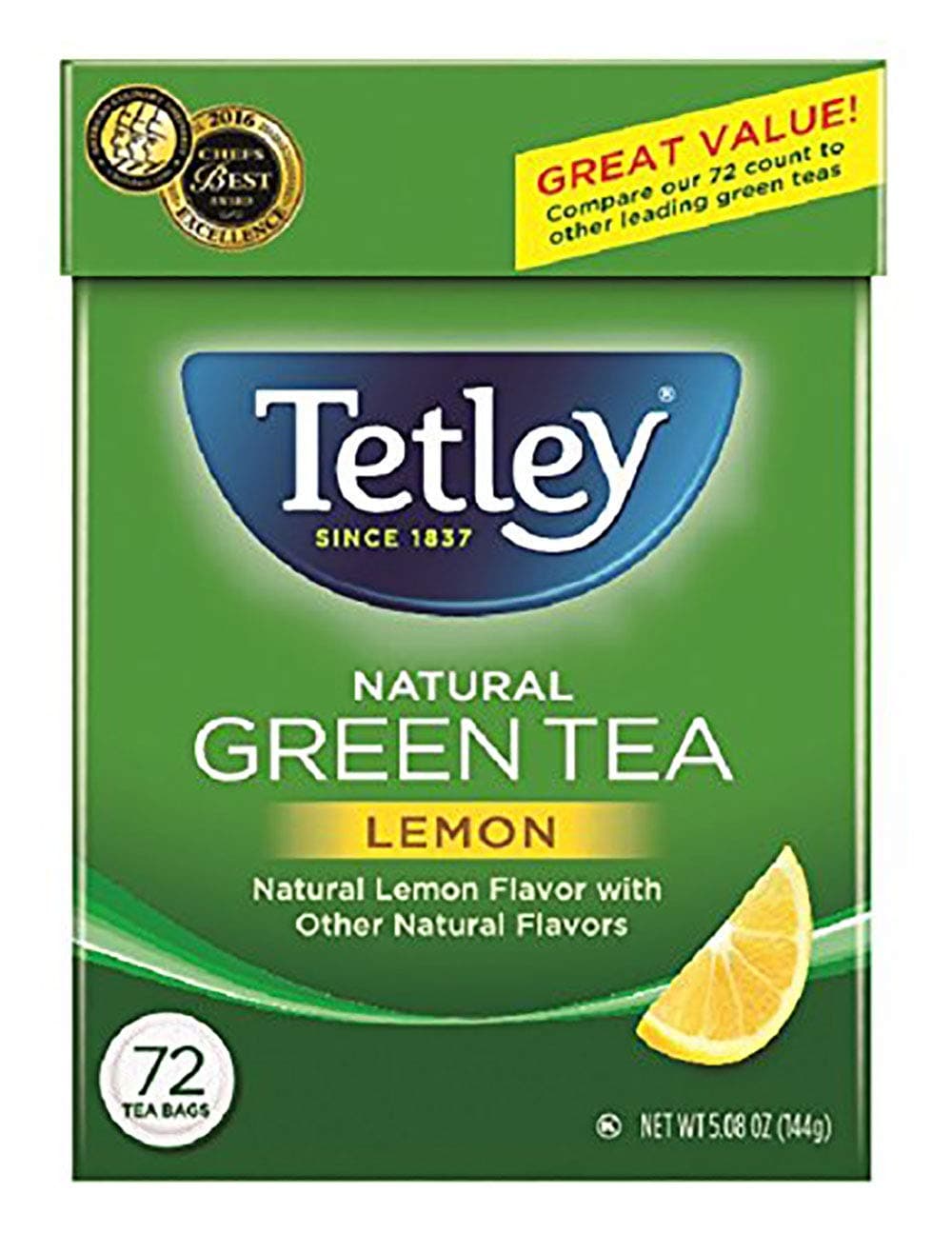 Tetley Natural Green Tea, Lemon Green Tea, 72 Teabags (Pack of 6) Rainforest Alliance Certified
