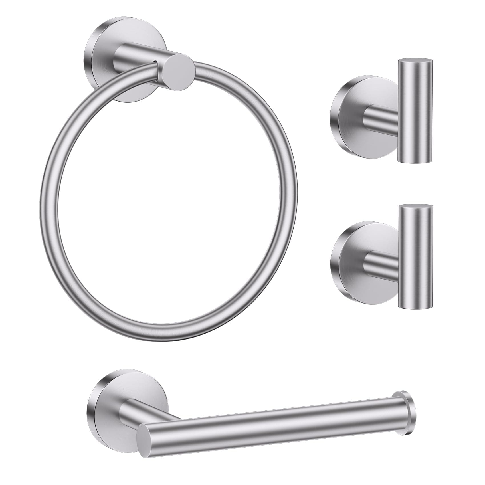 Lairuier Bathroom Hardware Set, 4-pieceTowel Holder Set Include Toilet Paper Holder,Towel Ring and 2 Towel Hooks Stainless Steel Wall Mounted Bathroom Hardware Accessories Set (Brushed Finish)