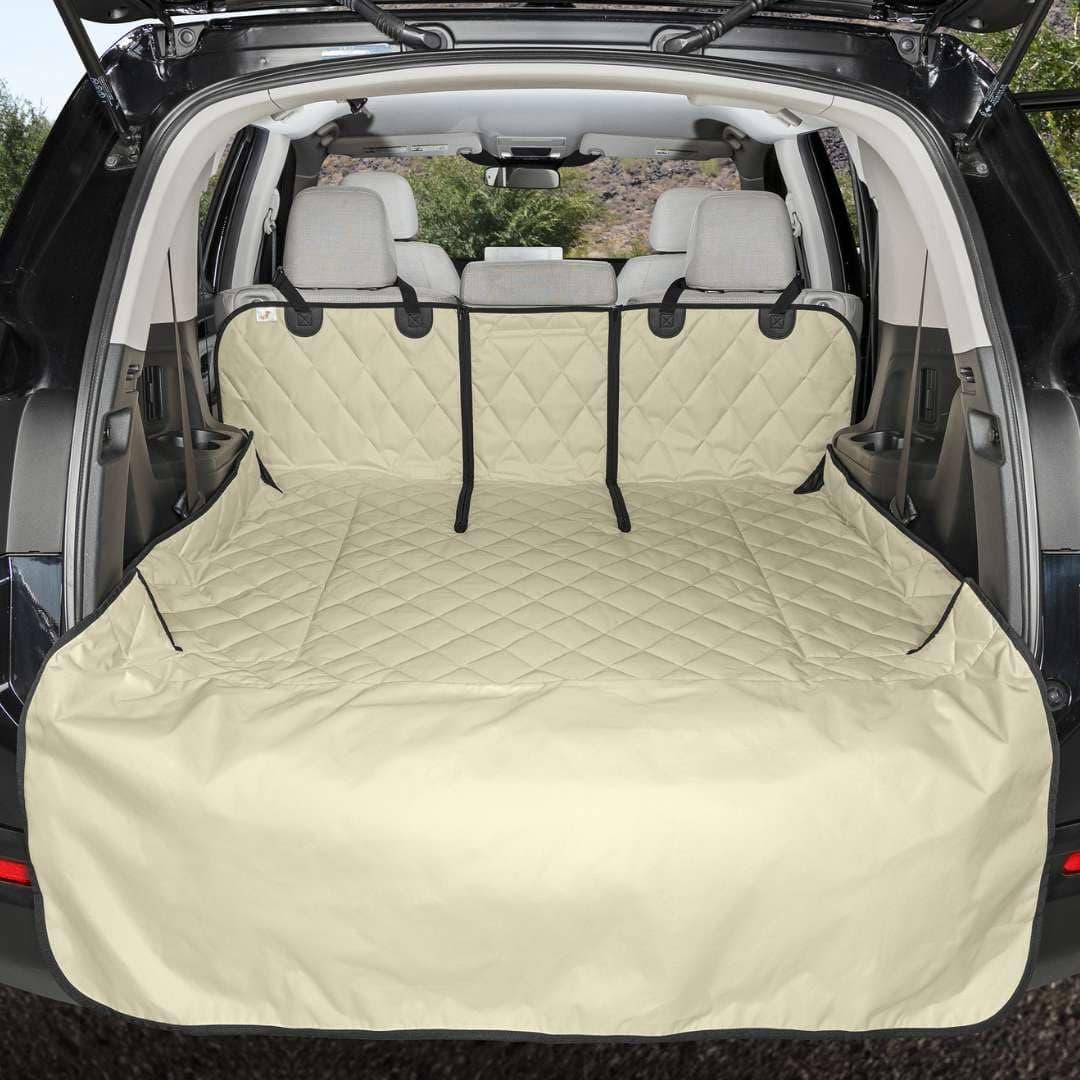 4Knines Split Cargo Liner for SUV – for Dogs & Pets, Heavy-Duty, Waterproof Trunk Mat & Cargo Cover – Fits 60/40 Split Bench & Armrest Pass-Through – Machine Washable, Non-Slip (Extra Large, Beige)