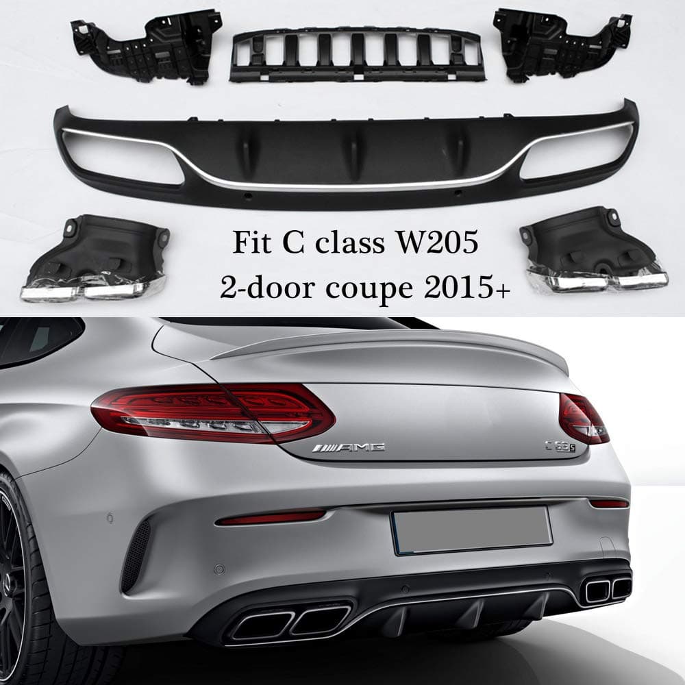 W205 2 door diffuser with exhaust tip for Mercedes Benz C class W205 Sport line 2015+