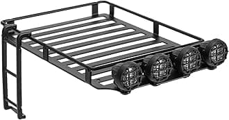 INJORA Roof Rack with LED Bulbs and Ladder Attachment for TRX4M Bronco Defender 1/18 RC Crawler Car Upgrade
