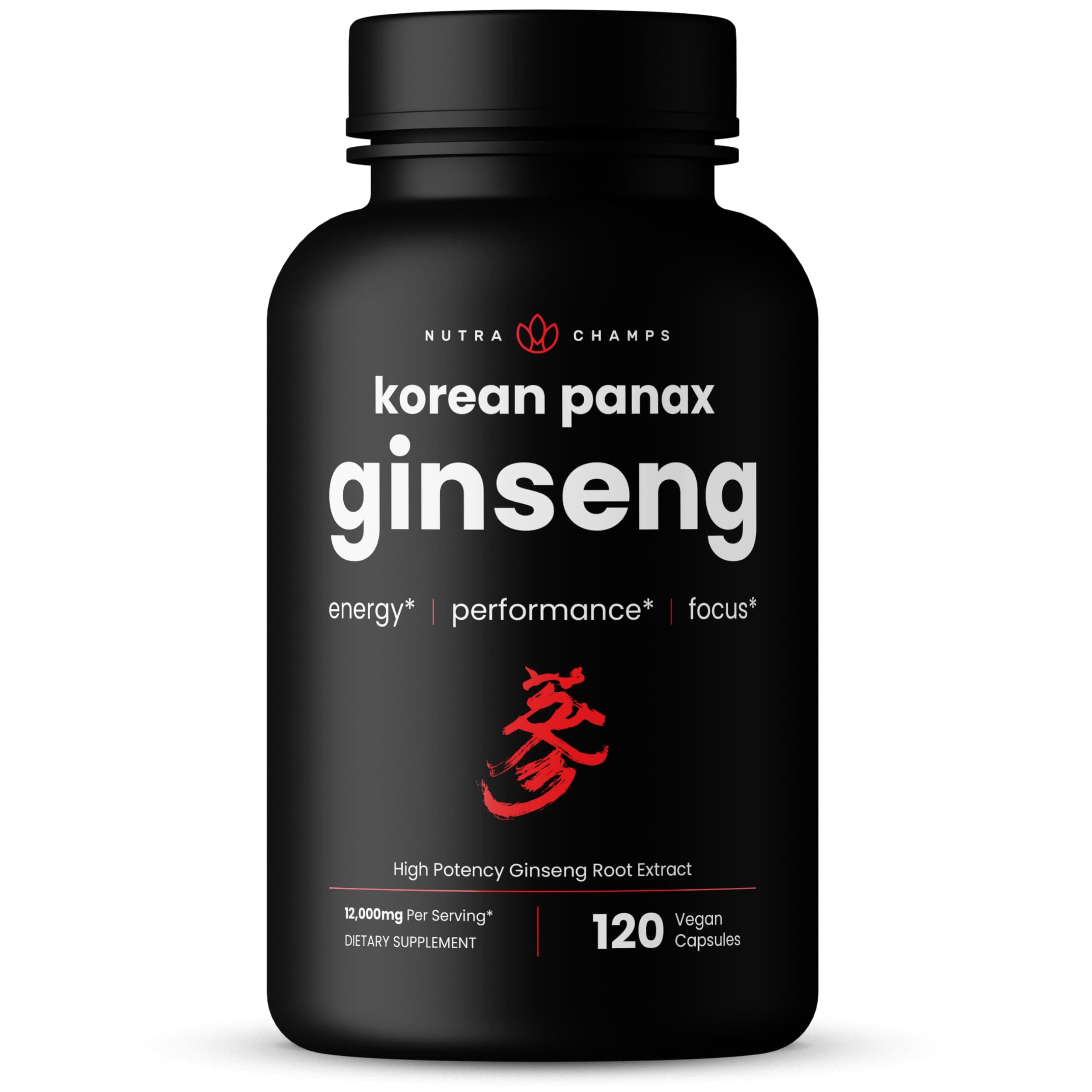NutraChamps Korean Red Panax Ginseng Capsules | Extra Strength Ginsenosides for Energy, Focus, Performance, Vitality & Immune Support | Korean Ginseng Root Extract (120, Red)