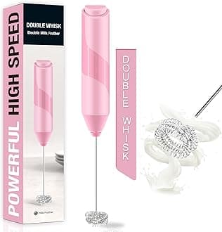 Double Whisk Milk Frother, Handheld Electric Blender stick, Drink Mixer with Food Grade Stainless Steel Stirrer, Battery Operated Foam Maker for Coffee, Cappuccino, Matcha,Hot Chocolate Latte, in Pink