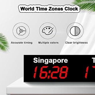 Wall Mounted World Clock, 3/4/5 City Time Zone LED Digital World Time Wall Clock Indoor Multi Time Zone World Wall Clock for Multinational Enterprises/Office/Home/Living Room/School,Green-3City