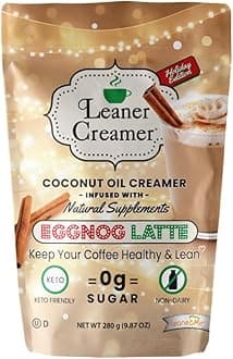 Leaner Creamer Coconut Creamer with Superfood Ingredients – Non-Dairy, Sugar-Free, Keto, Gluten-Free Powdered Coffee Creamer – Eggnog Latte – 280g