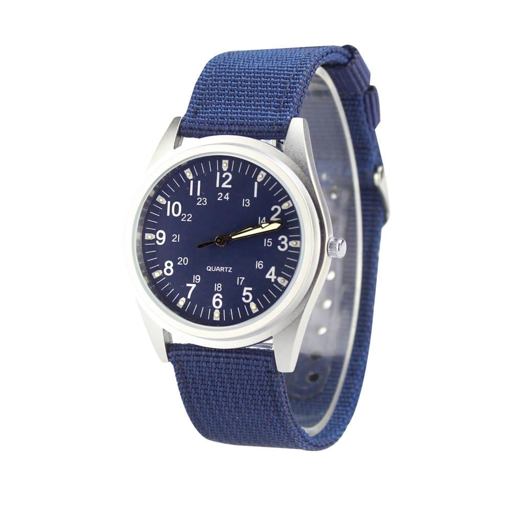 Orkina Mens Silver Case Aqua Blue Dial Quartz Nylon Fabric Strap Fashion Wrist Watch