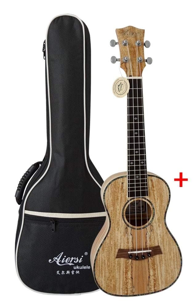 Beginner Laminated Spalted Maple Body Hawaii Concert Ukulele free bag strap picks