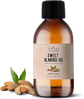 Essican Purelife, Pure Sweet Almond Oil for Hair, 250ml Cold Pressed Almond Oils for Massage, Carrier Oil for Essential Oils Mixing Ideal for Massage, Moisturising Face, Skin, Ear, Body, Cruelty-Free