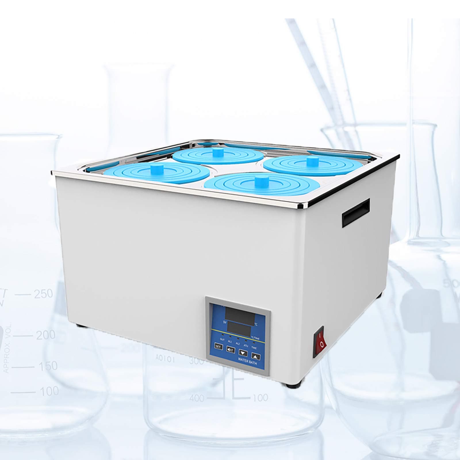 RWQRWQ Laboratory Water Bath, Electric Heating Digital Display Constant Temperature And Timing Water Bath, 0.1℃ Precise Temperature Control, Rt To 99.9℃, Adjustable Lid, Lab Equipment,4Holes