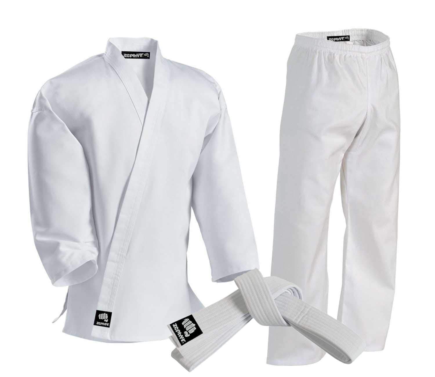 Zephyr Martial Arts Karate Gi Student Uniform with Belt - White - 00