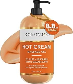 Cosmetasa Hot Cream Massage Gel - Natural and 87% Organic Cellulite Cream - Multi Use, Skin Toning Cream, Soothes Aches, for Sore Joints and Muscle (8.8 Ounce)