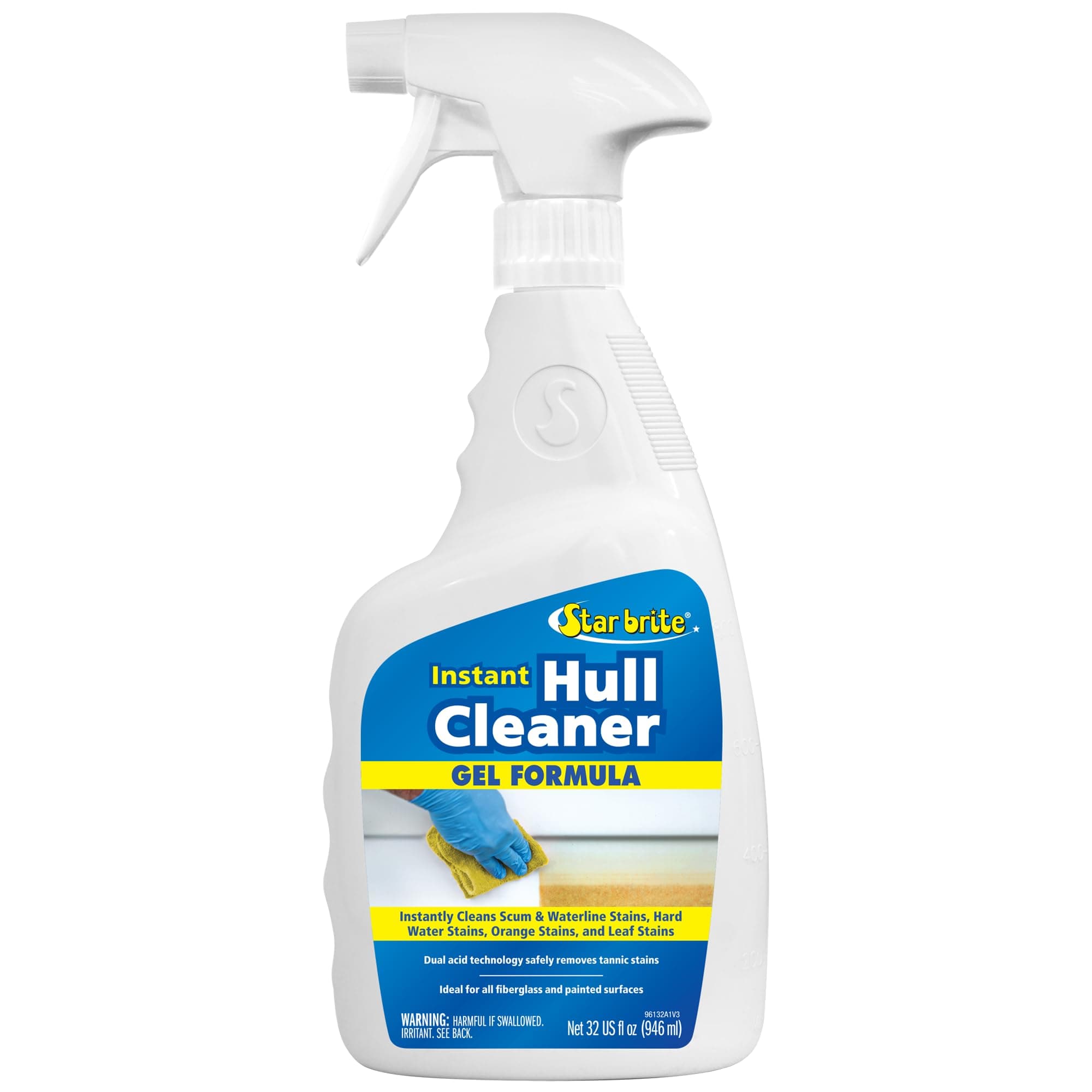 STAR BRITE Instant Hull Cleaner - 32 Oz Gel Spray - Easily Remove Stains, Scum Lines & Grime on Boat Hulls, Fiberglass, Plastic & Painted Surfaces (096132)