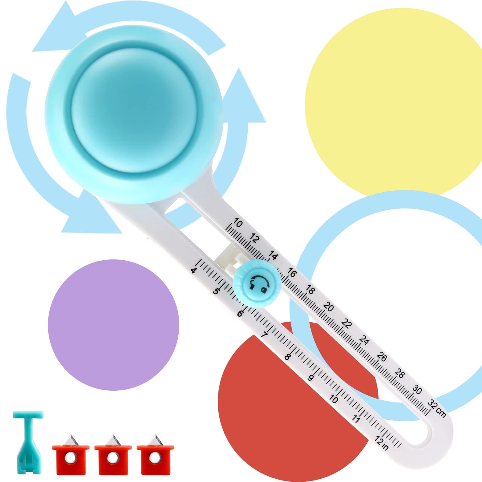 LOONENG Circle Paper Cutter, 4 to 12 inches Diameter Circle Cutter for Paper Crafts, Adjustable Circular Cutter with 3 Replaceable Blades for Gift Wrapping, Greeting Cards and Scrapbooks