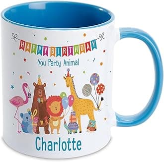 Current Party Animals Personalized Birthday Mug - Ceramic Novelty Coffee Cup, 11 oz, Dishwasher and Microwave Safe, Festive, Gifts, Add Names