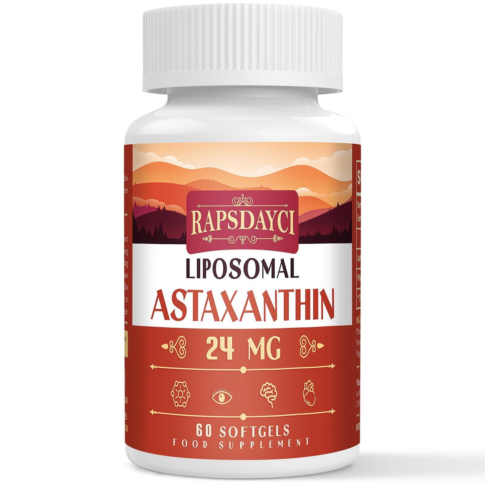 Liposomal Astaxanthin Supplement 24mg Per Serving, Powerful Antioxidant Formula Than VIT C, Eye & Immune Health Support, Superior Absorption (60 Count (Pack of 1))