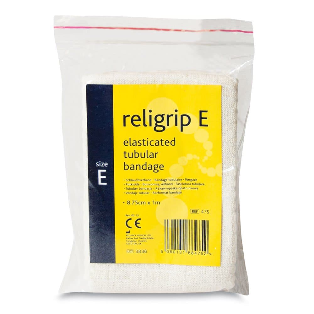 REL 475 Religrip elasticated tubular bandage size E 8.75cm x 1m Large ankles, medium knees, small thighs