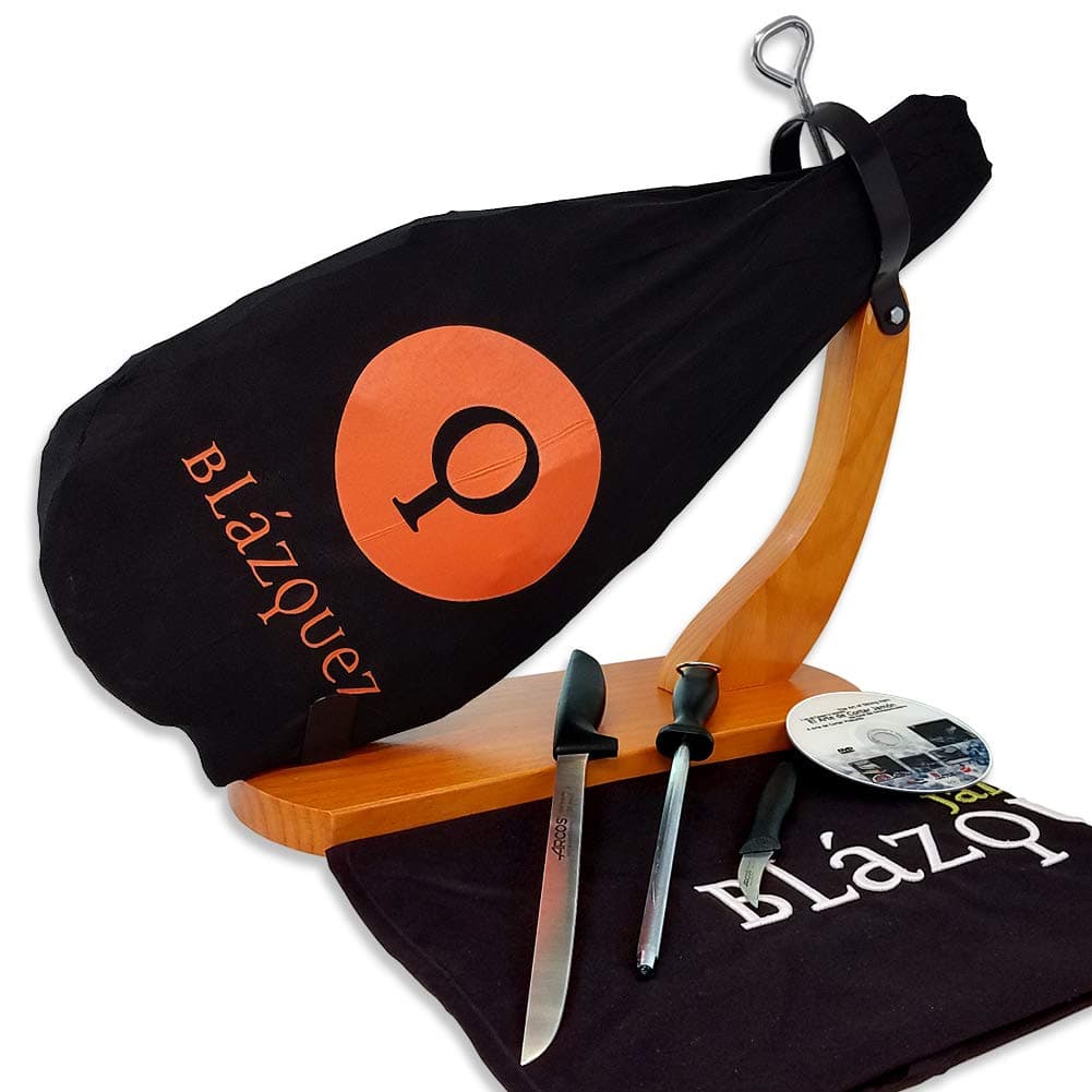 Iberico Ham Shoulder Cured for 15 Months, 50% Iberico Breed, 13 Pounds, 20-25 Servings + Ham Holder + Carving Knife Set