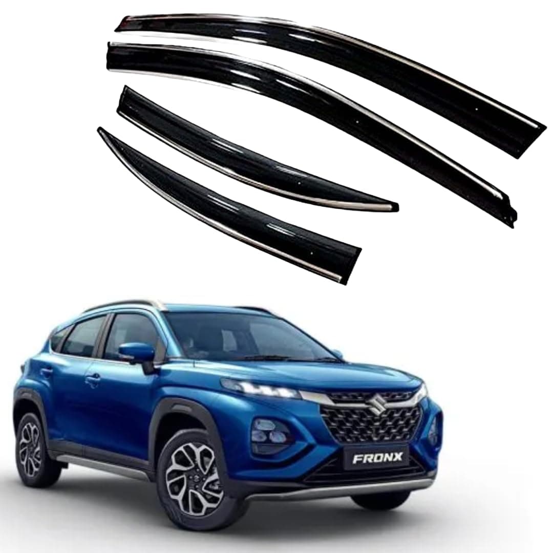 Premium Chromeline & Silverline Unbreakable Car Rear Window Wind Deflectors & Side Door Visor Rain Guard Compatible with (Maruti Suzuki Fronx (2023 Onwards))
