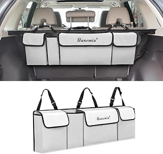 Car Trunk Organizer and Storage, Backseat Hanging Organizer for SUV, Truck, MPV, Waterproof, Collapsible Cargo Storage Bag with 4 Pockets, Car Accessories for Men and Women (Beige)