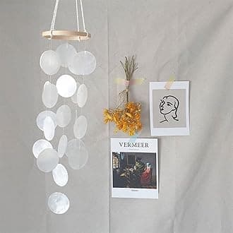 Wind Chime Boho Decorative Shell Dream Catcher Garlands 43 cm Length White Wind Chime Pendant Retro Capiz Shells Wind Chimes (White)