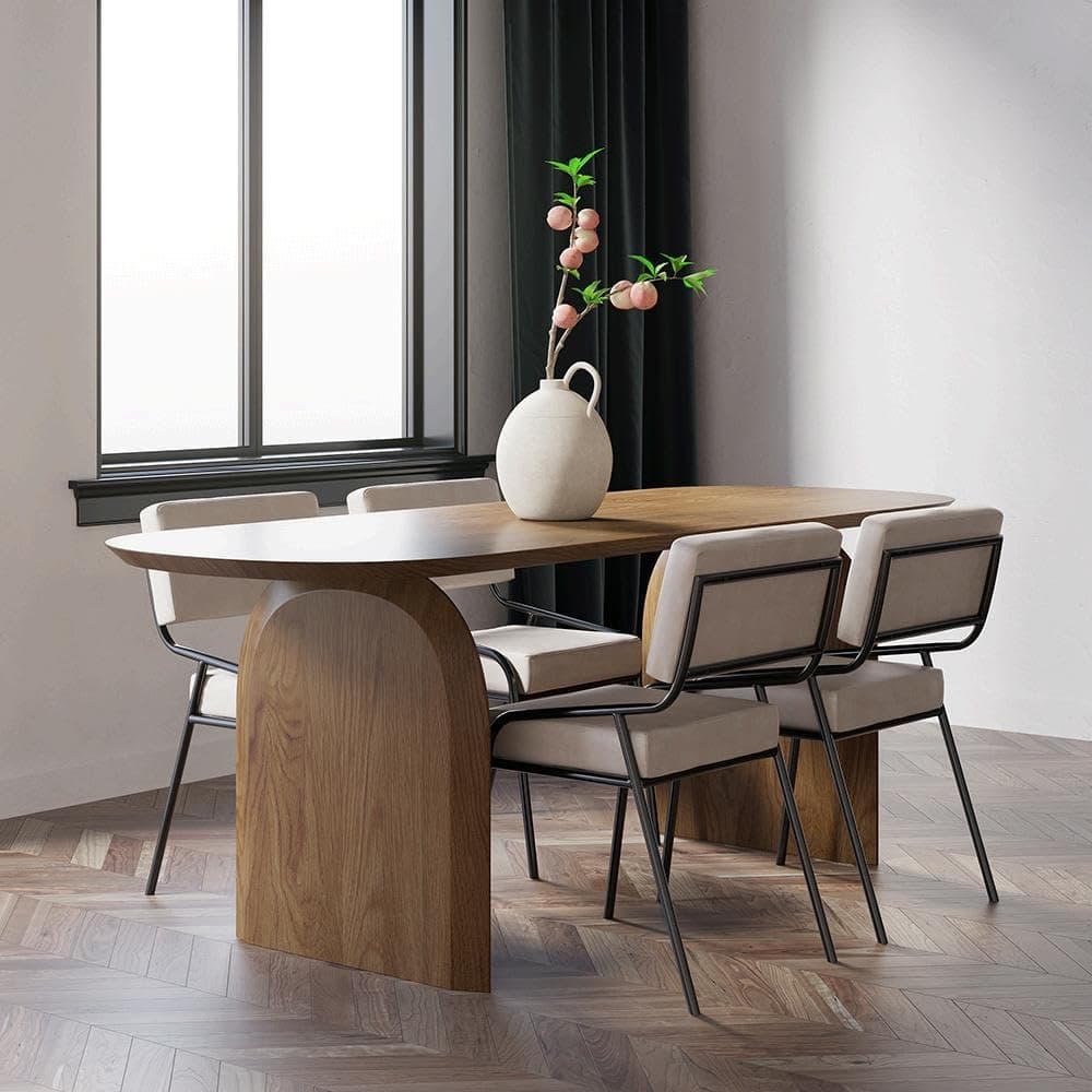 homary 59.1" Modern Mid Century Dining Table for 4, Double Pedestal Wood Oval Kitchen Dining Room Table, Easy Clean,
