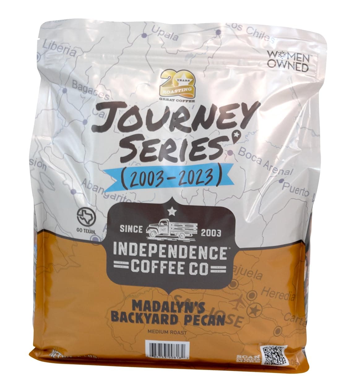 Independence Coffee Co. Madalyn's Backyard Pecan Flavored Mellow Body, Light Roast Whole Bean Coffee, 5 Pound Bag (Packaging May Vary)