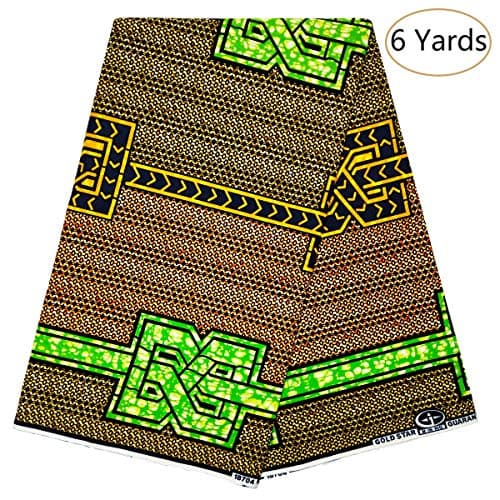 Dexuelan Java African Wax Print 6 Yards Fabric Ankara Print Fabric with Feather Designs for Sewing Dress (Green and Orange)