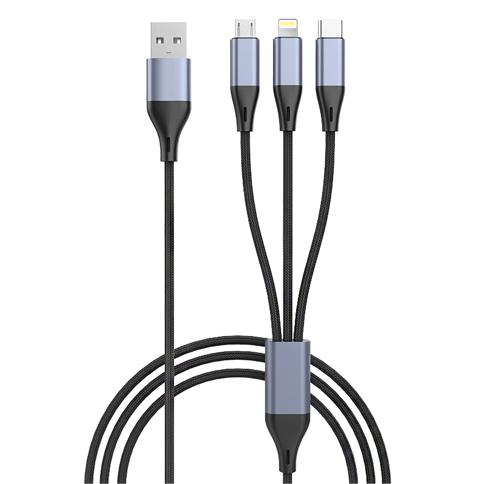 3 in 1 USB Phone Charger Cables 5A Fast Braided Nylon Unbreakable Charging Cable, Universal Multiple Ports Charging Cord with USB C/Micro USB/IOS Connector for Phones