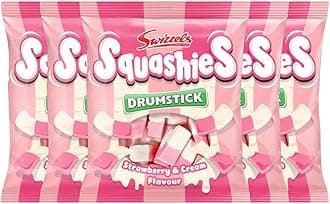 Squashies DrumStick Strawberry & Cream Flavor Candies - MultiPack - 120G (5 PACK BUNDLE) - Imported from UK (Strawberry)