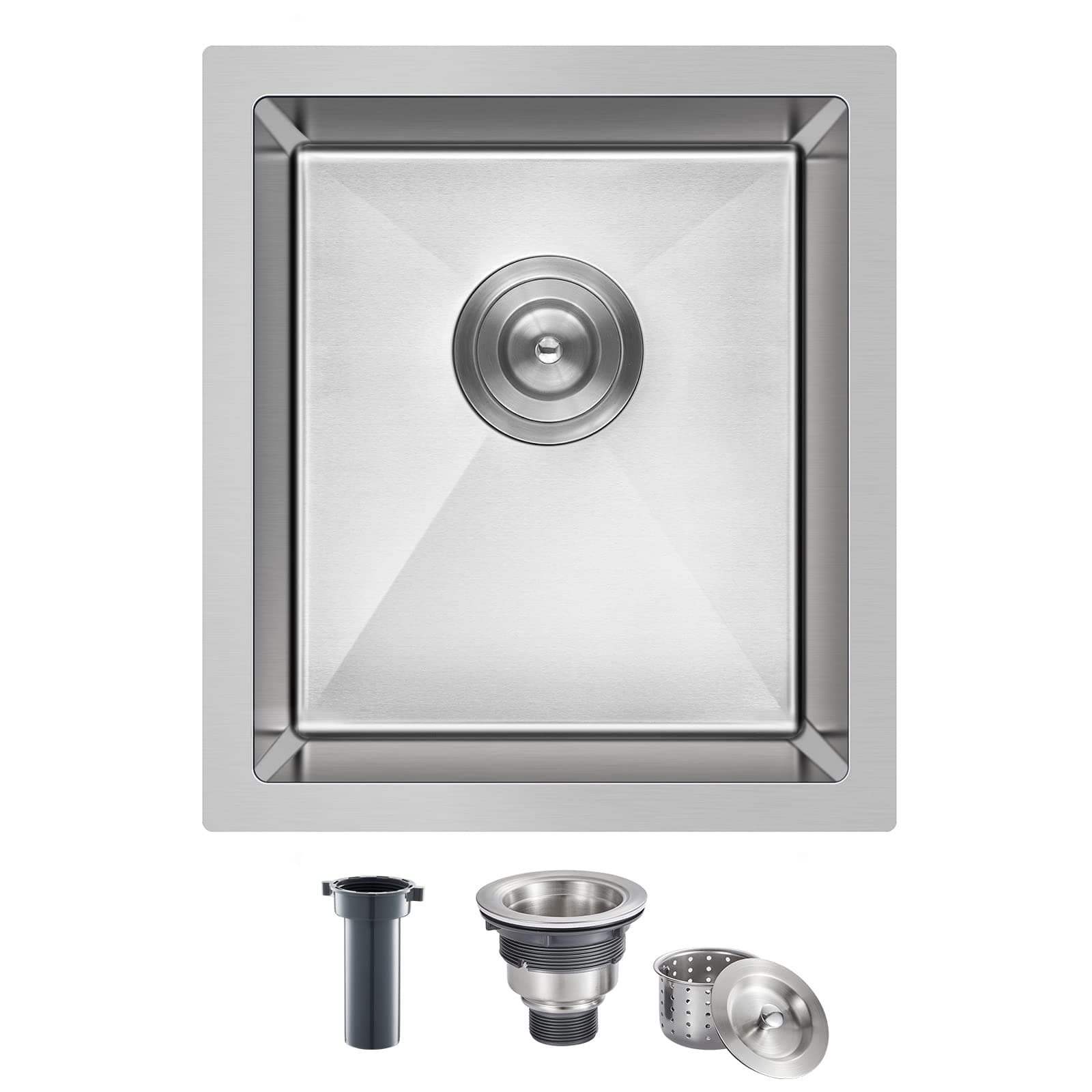 ROVATE Bar Sink, 13 x 15 inch Undermount Bar or Kitchen Sink, Handmade Single Bowl T-304 Stainless Steel Small Bar Sink