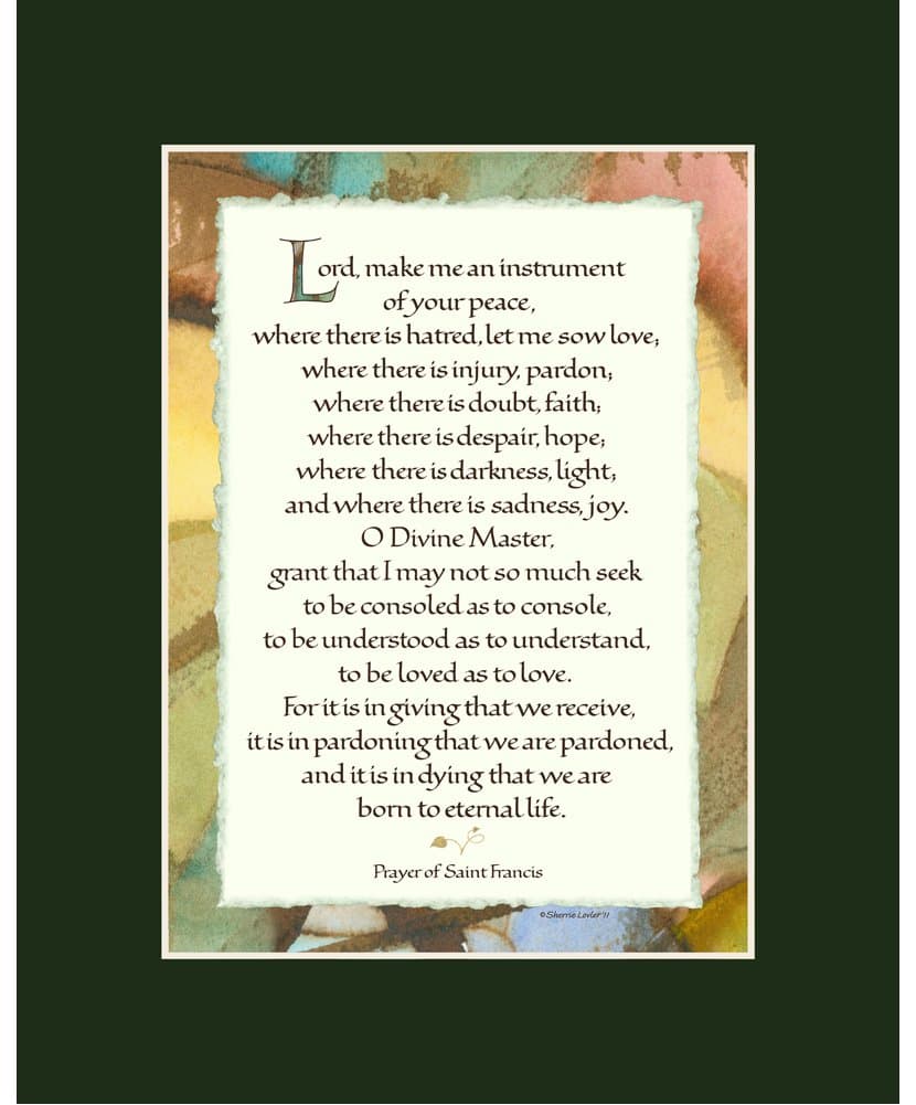 Ink Monkey Press St Francis Prayer - Calligraphy Print - 8x10 Matted - Dark Green