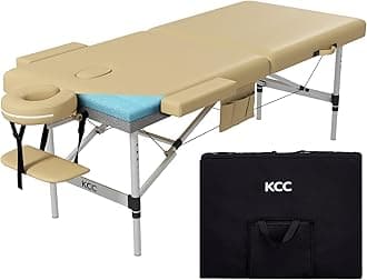 KCC Memory Foam Portable Massage Table, Foldable Tattoo Table Lash Bed Height Adjustable，28 Inchs Wide Home Salon Spa Bed Accessories &Carrying Case，Easy Set Up,Lightweight Aluminium Leg,Beige