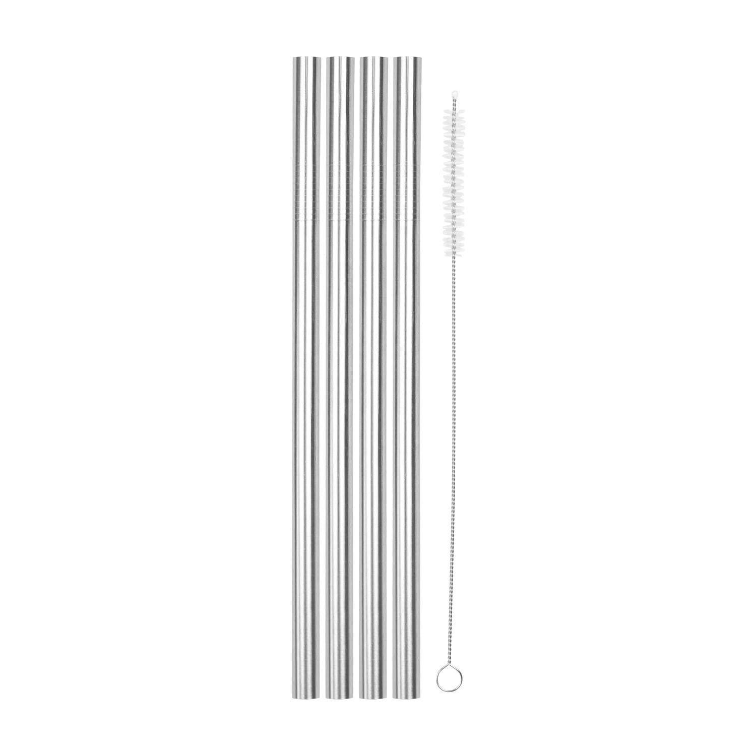 8.5” 9.5mm Straight Wide Stainless Steel Drinking Straws, 4-Pack – Dishwasher Safe & Durable Food Grade Metal Straws – Perfect for Smoothies & Cold Beverages