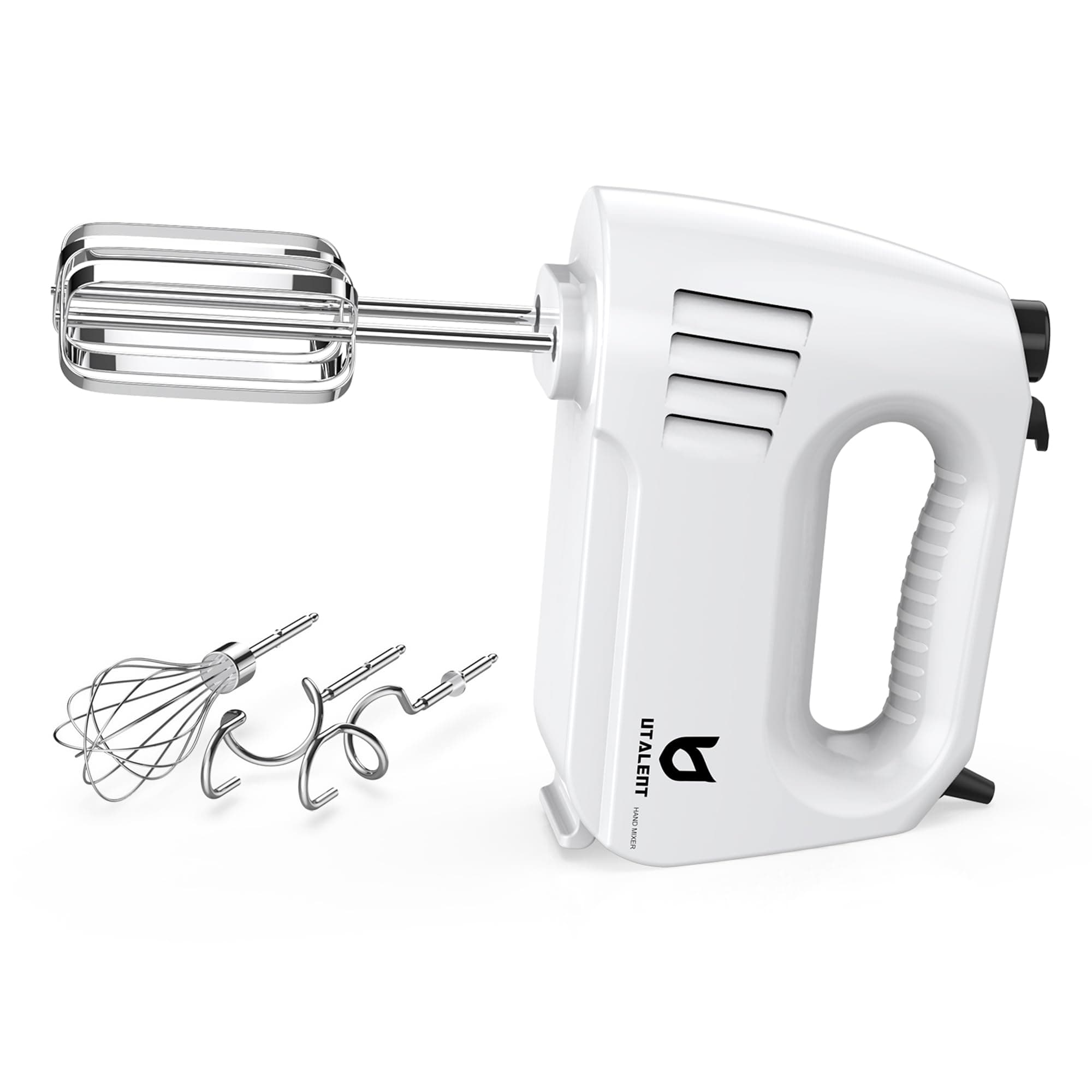 UTALENT Multi-speed Hand Mixer, Electric with Easy Eject Turbo Button and 5 Attachments, 180W (Beaters, Dough Hooks, and Whisk)