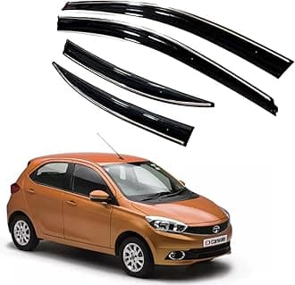Premium Chromeline & Silverline Unbreakable Car Rear Window Wind Deflectors & Side Door Visor Rain Guard Compatible with (Tata Tiago (2016-2020))